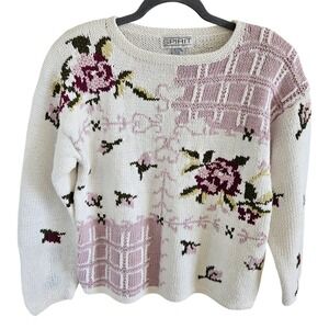 Vintage Spirit Woman Size M Chunky Cotton Blend Floral Sweater Novelty Feminine